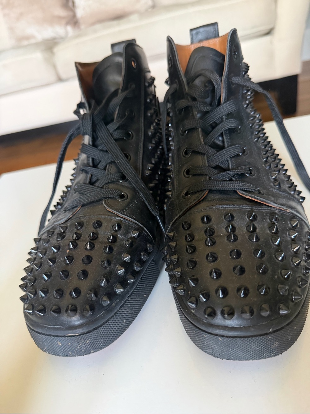 Christian Louboutin Men's Black Spiked High-Top Sneakers